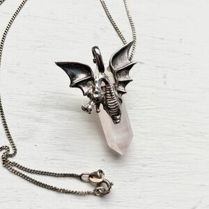 Dragon Quartz Crystal Pendant necklace - Sterling Silver Chain, 925 Brazil